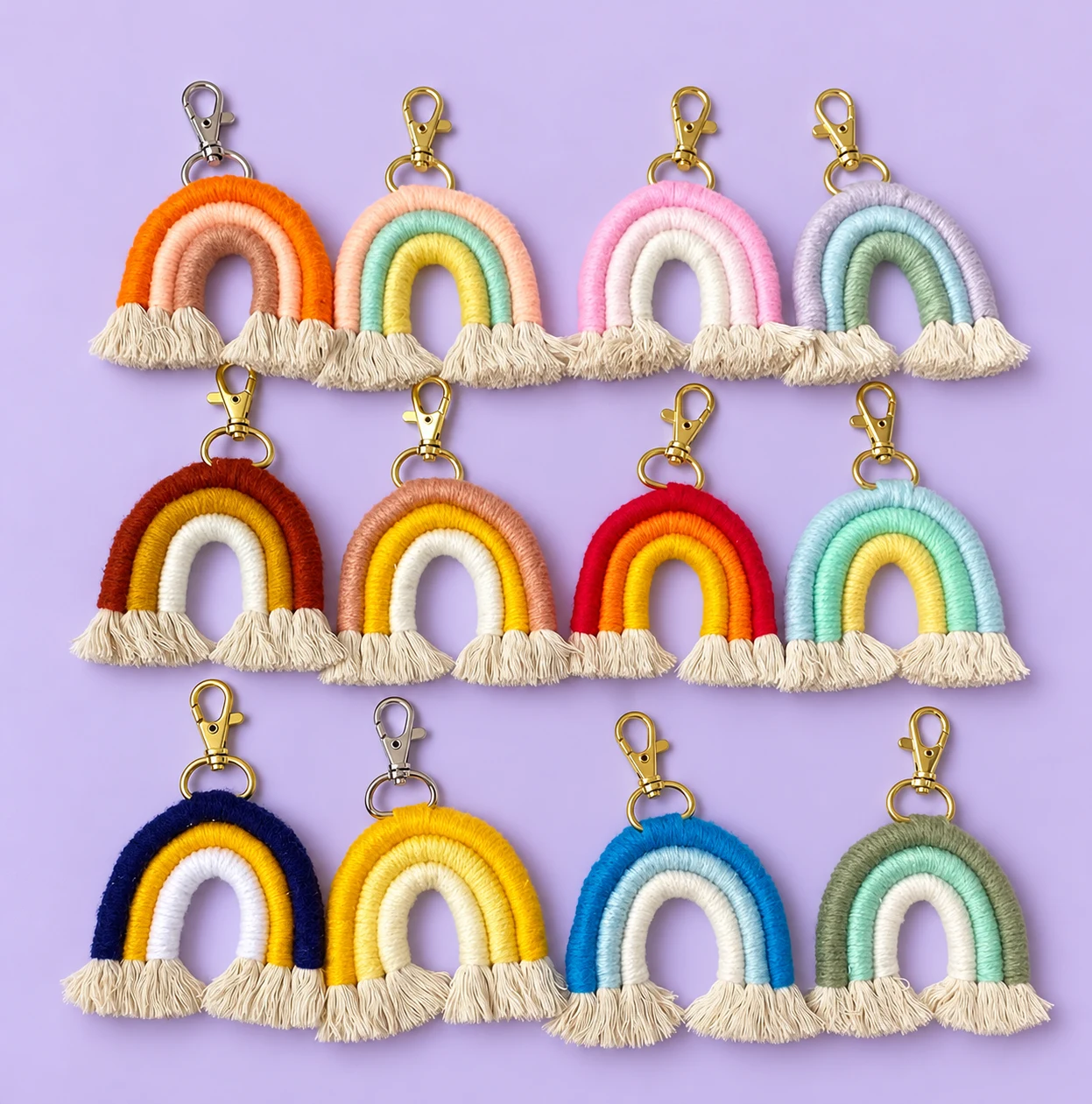 Rainbow Keychains — twelve colourways numbered 1 to 12