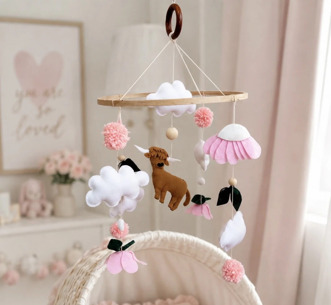 Cow & Blossom Baby Mobile